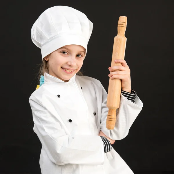 Malá holčička v kostým kuchař — Stock fotografie