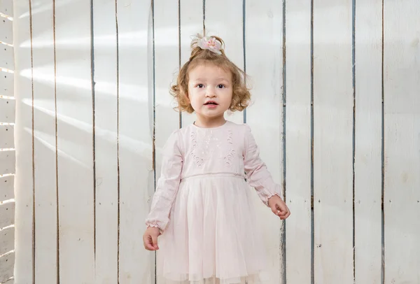 Little girl with funny hairstyle in studio — Stock Photo, Image