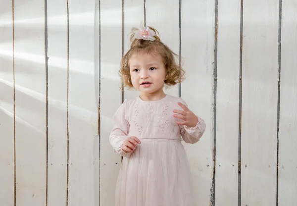 Little girl with funny hairstyle in studio — Stock Photo, Image