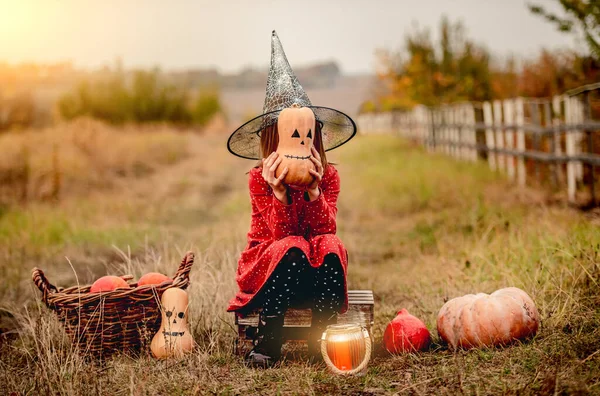 Gadis kecil dengan kostum halloween di alam — Stok Foto