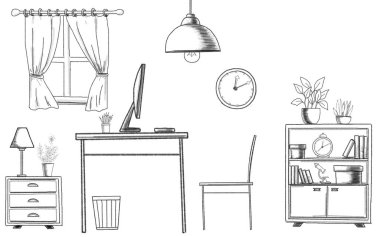 Beyaz arka planda çocuk odası çizimi