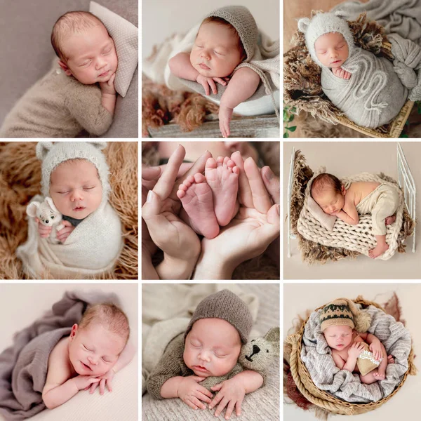 Yeni doğan bebek fotoğrafları kolajı — Stok fotoğraf