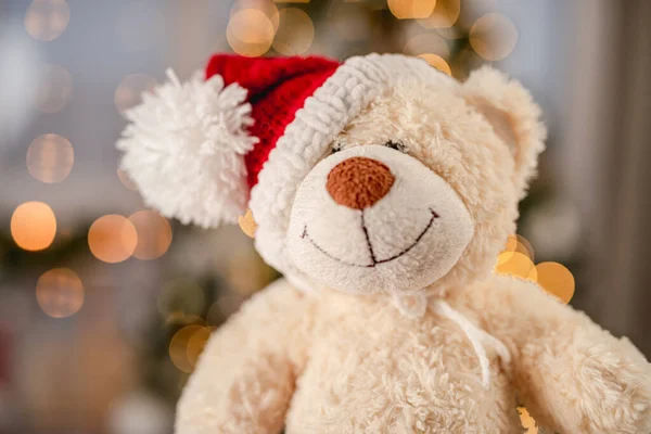 Teddy bear toy in santa hat — Stock Photo, Image