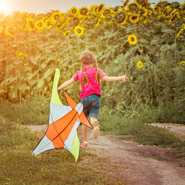 Belle petite fille avec un cerf-volant — Photo