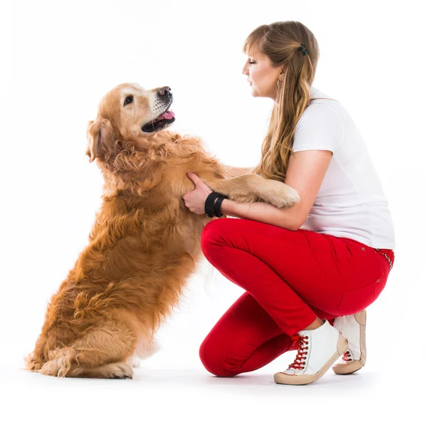 Happy woman with her dog — Stock Photo, Image