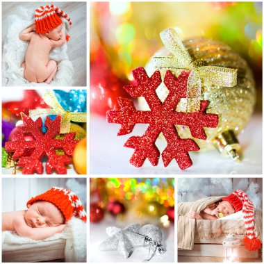 Yeni doğmuş bir bebek ile Noel fotoğraf