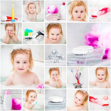 küçük şirin kız banyo alır