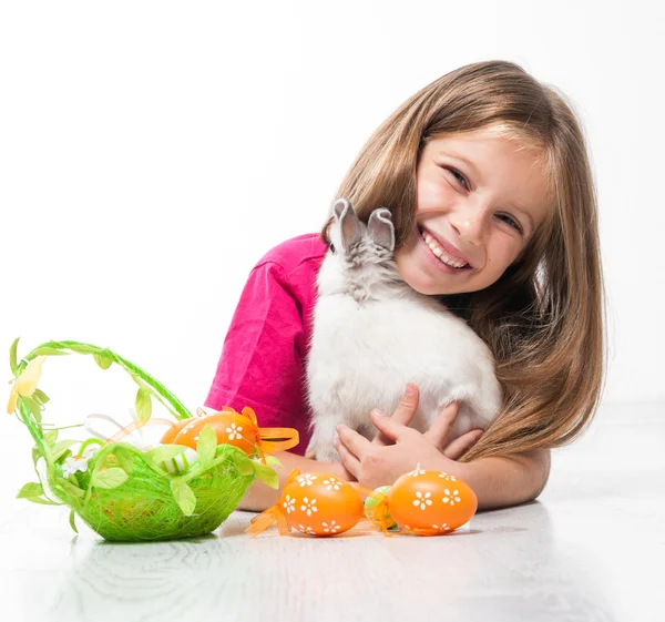 Little girl with her rabbit — Stock Photo, Image