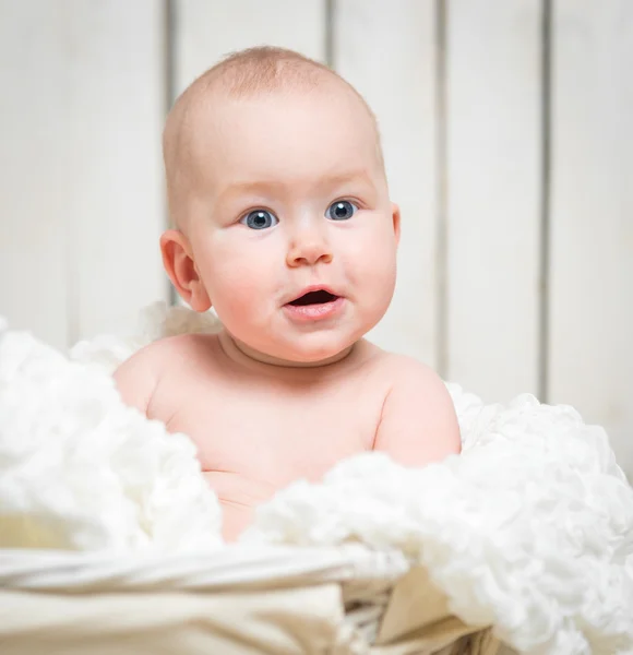 Bambino in cesto di vimini — Foto Stock