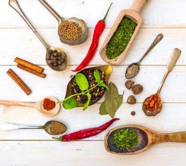 Otlar ve baharatlar ile kaşık