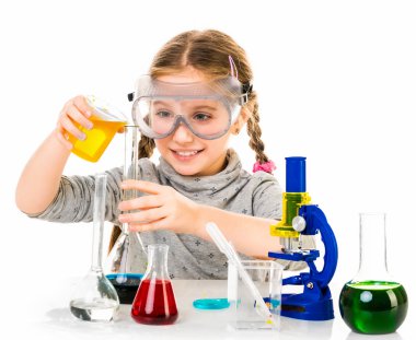 Şişeler kimya kızla