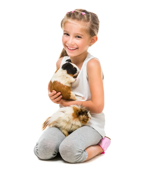 Cute girl with  cavy — Stock Photo, Image