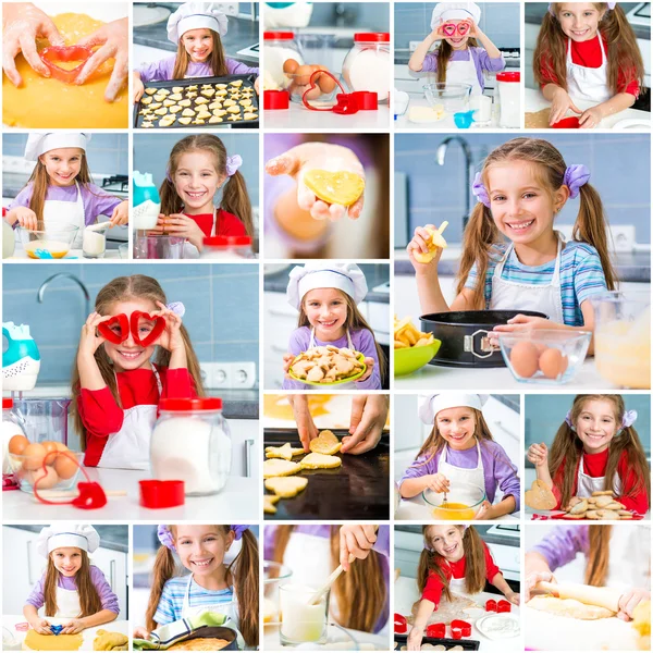 Chica en la cocina preparando galletas — Foto de Stock
