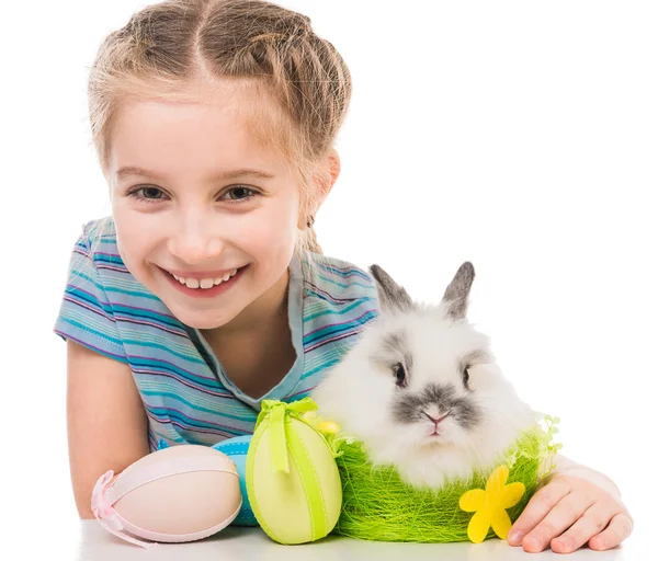 Little girl with a rabbit — Stock Photo, Image