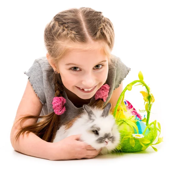 Little girl with a rabbit — Stockfoto