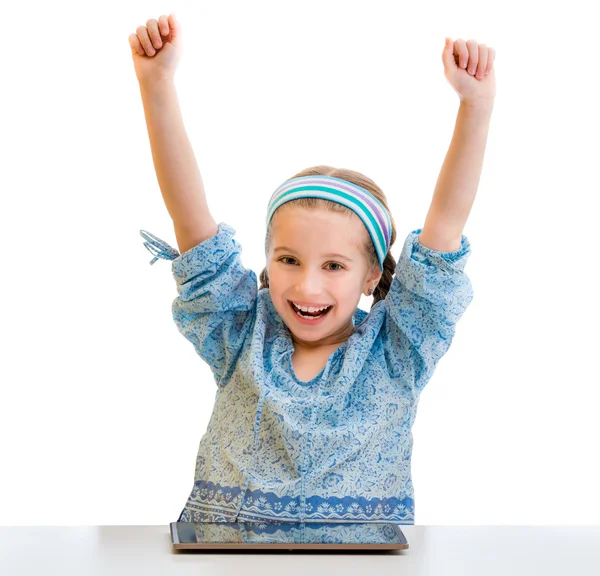 Little girl and her  tablet — Stock Photo, Image