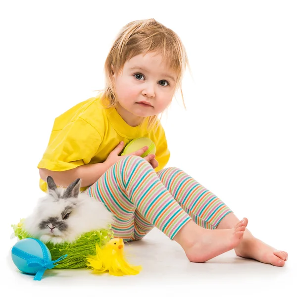 Little girl with a rabbit — Stock Photo, Image