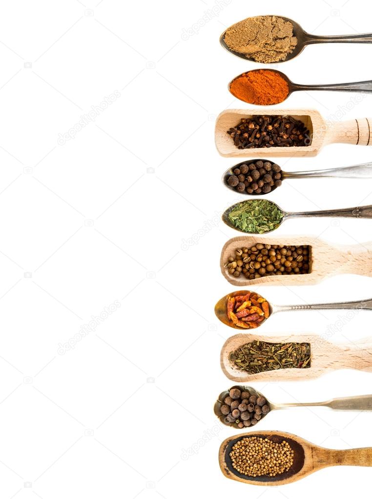 spoons with herbs and spices