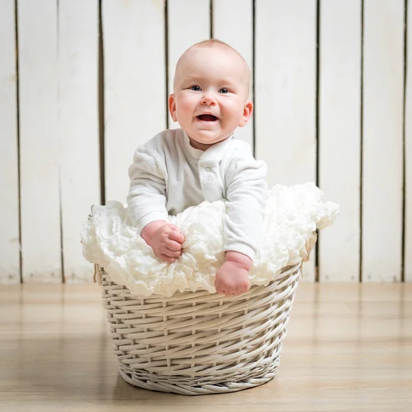 Ребенок в плетеной корзине — стоковое фото