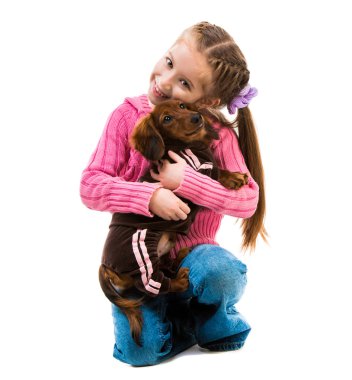 Dachshund ile küçük kız