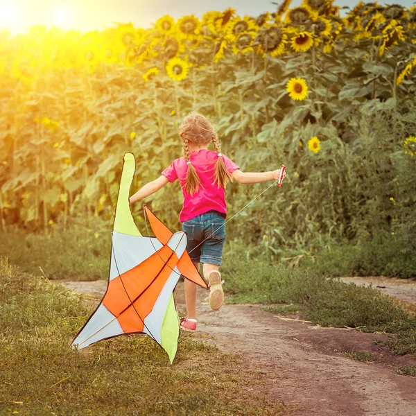 Beautiful little girl with kite — Stock Photo, Image