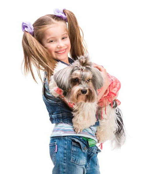 Dziewczynka z yorkshire terrier — Zdjęcie stockowe