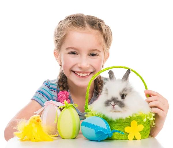 Little girl with a rabbit — Stockfoto