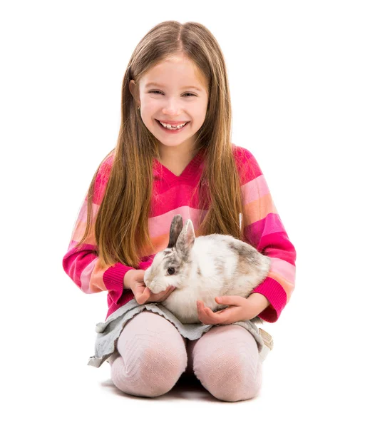 Милая девушка с маленьким кроликом — стоковое фото