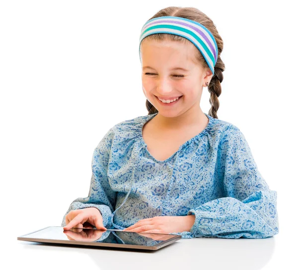 小女孩和平板电脑 — 图库照片