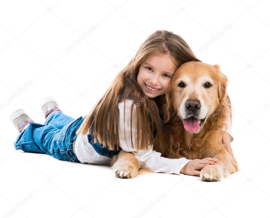 Happy little girl with  dog