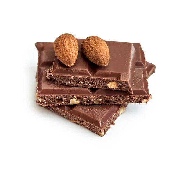 Milk chocolate with almonds — Stock Photo, Image