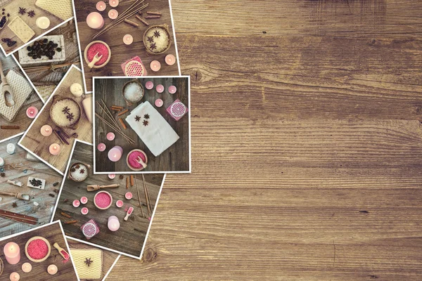 Accessori da bagno su una tavola di legno — Foto Stock