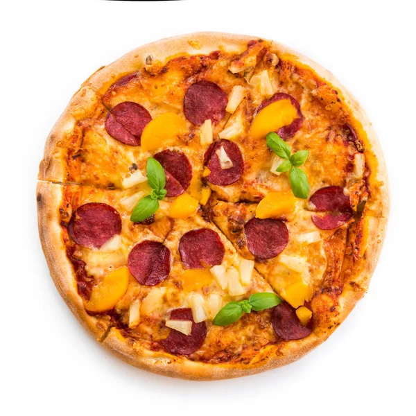 Exotische Pizza mit Ananas und Pfirsich — Stockfoto