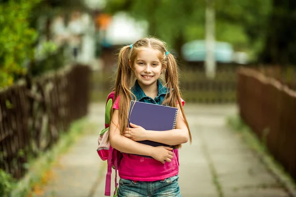 Kleines Schulmädchen mit Buch — Stockfoto