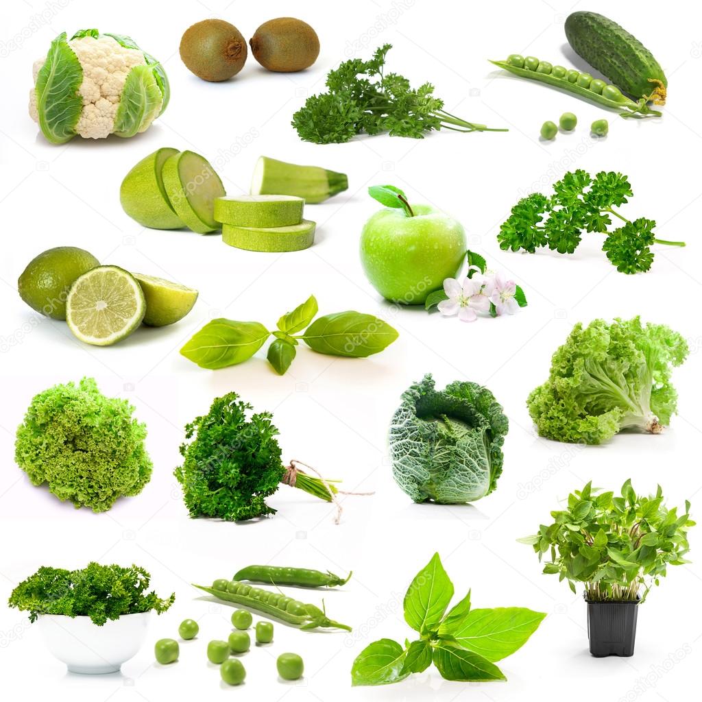 Green vegetables and fruits