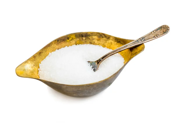 Sugar in  metal  bowl — Stockfoto