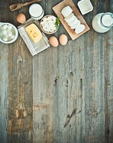 Milk products   on  wooden Sloley — 图库照片