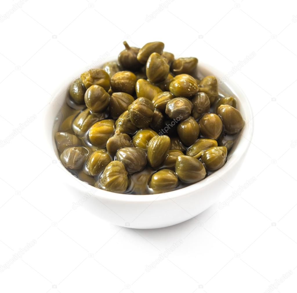 Bowl of capers  isolated