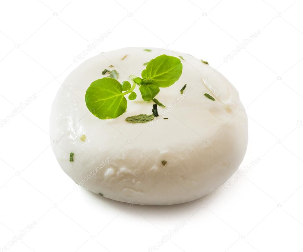 White mozzarella with basil