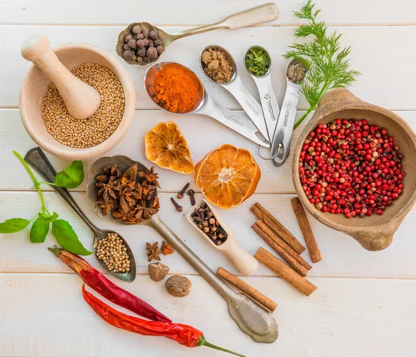 Löffel mit Kräutern und Gewürzen — Stockfoto