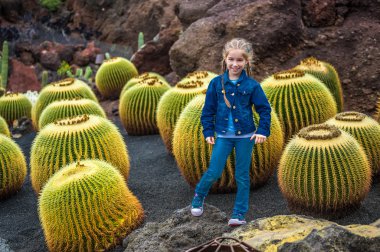 cactuses garden and girl in  Lanzarote