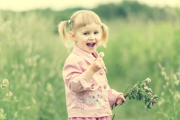 Cute little girl on meadow — Stock Photo, Image