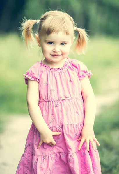 Schattig klein meisje op weide — Stockfoto