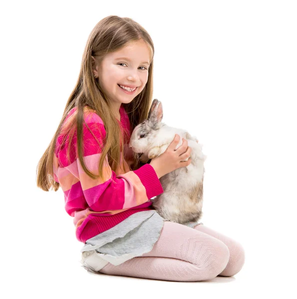 Cute girl  with baby rabbit — Stock Photo, Image