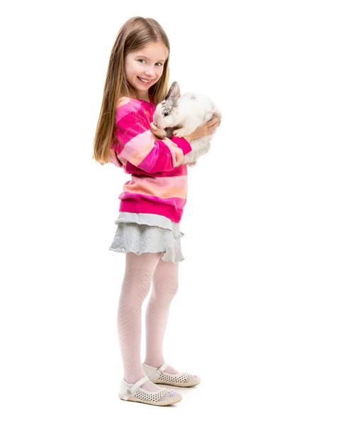 Cute girl  with baby rabbit — Stock Fotó