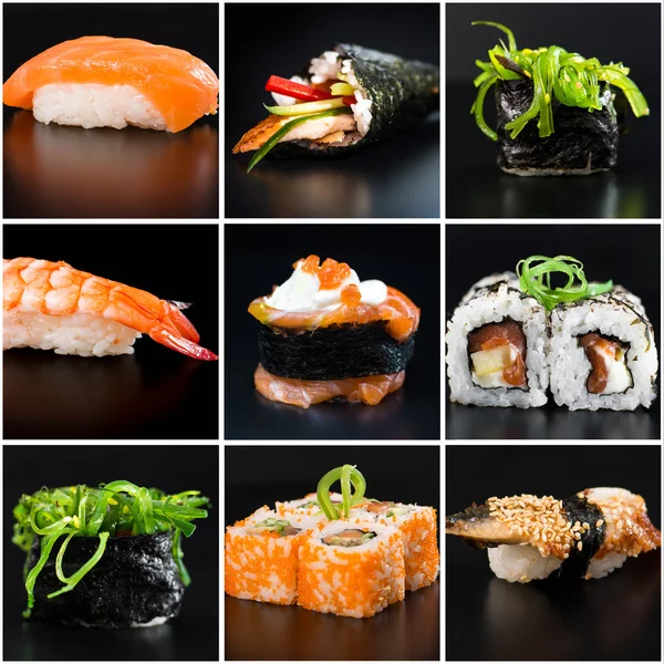 Collage of  Sushi on the table — Stock Photo, Image