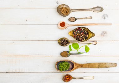 Otlar ve baharatlar ile kaşık 