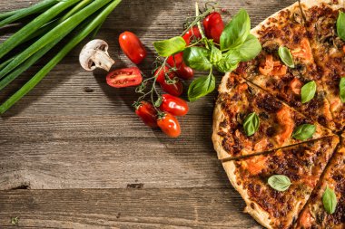 Vegetarian pizza with mushrooms clipart