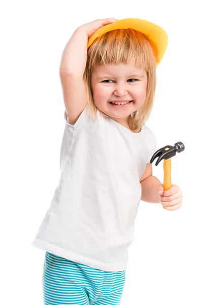 Menina com capacete e instrumentos — Fotografia de Stock