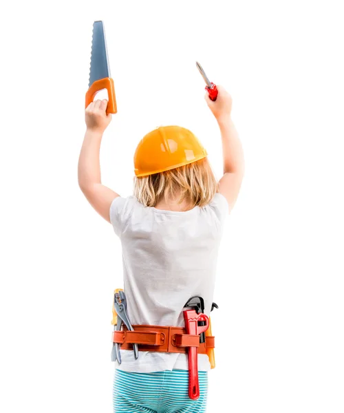 Petit enfant avec casque de dos — Photo